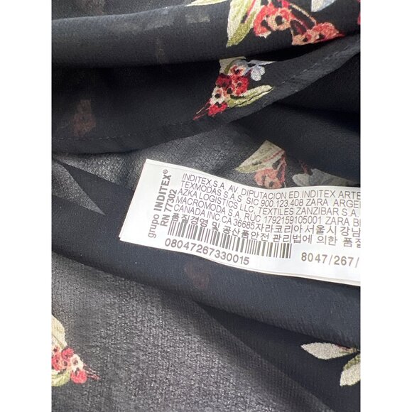 Zara Basic Size XS Floral Sheer Blouse Black Ruffle Bell Sleeve Fairygoth - Picture 4 of 10